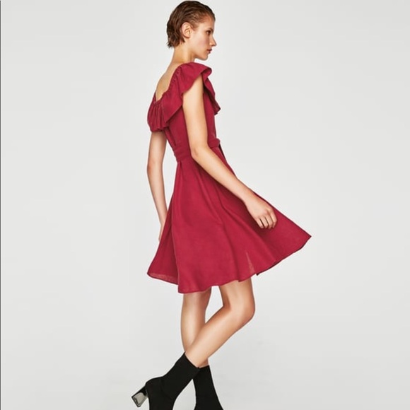 burgundy linen dress